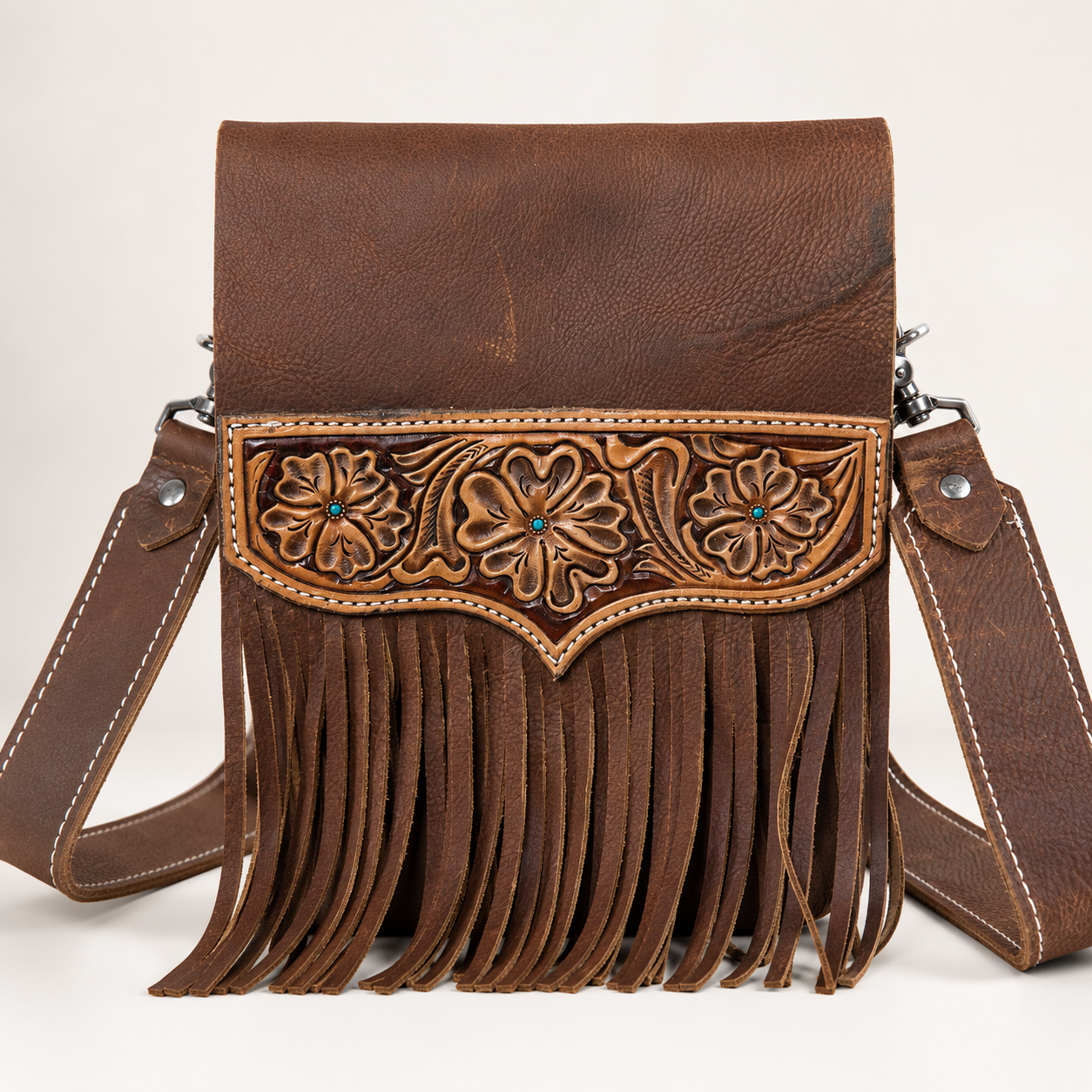 Custom Hand-Tooled Fringe Purse