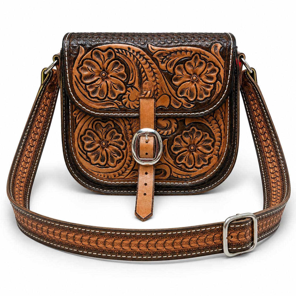 Hand-Tooled Leather Crossbody Purse – Small