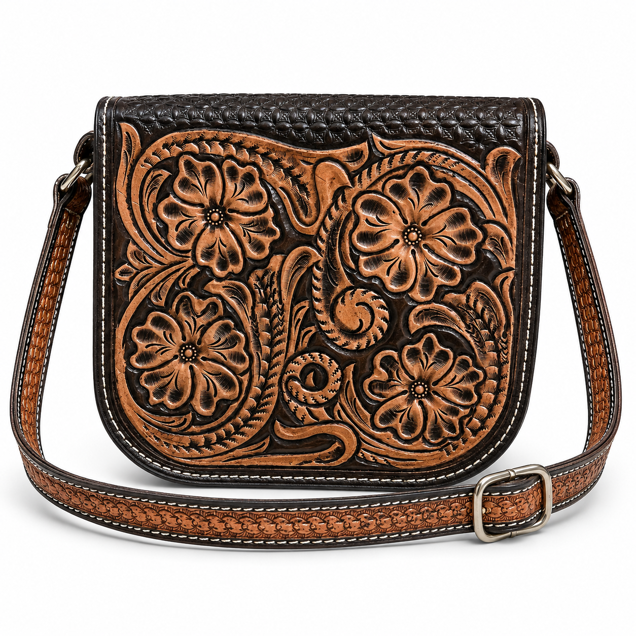 Hand-Tooled Leather Crossbody Purse – Small